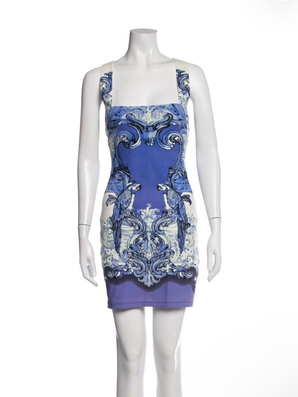ROBERTO CAVALLI VINTAGE Blue Purple Teal Printed Tank Square Neck Dress Faded Sm